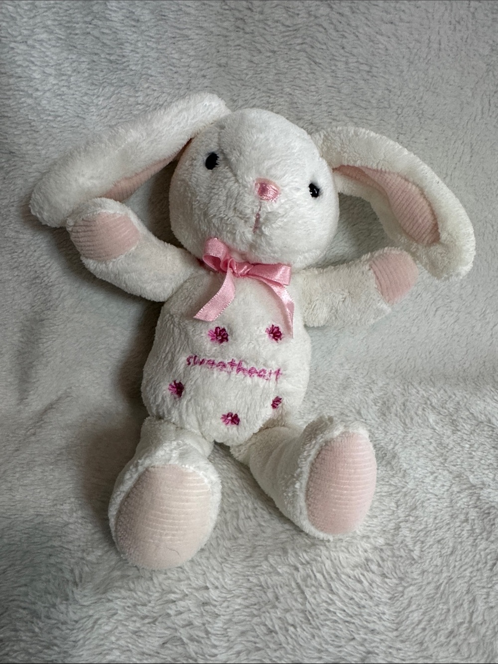 Vtg 2003 Carter's Sweetheart Bunny Plush Rattle White Pink Flowers 75014